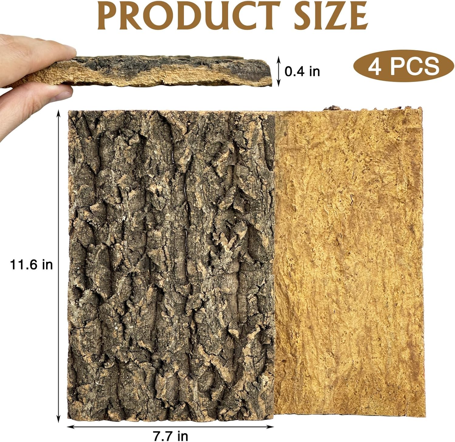 Fhiny 4 PCS Cork Bark Background, 11.6" x 7.7" Natural Cork Bark for Reptiles Bearded Dragon Climbing Backdrop Terrarium Habitat Wall Decor Accessories for Turtle Gecko Lizard Snake Spider Frog