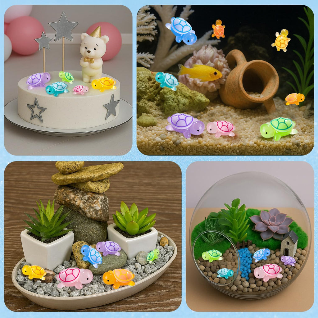 15pcs Luminous Mini Resin Turtles, Cute Tiny Turtle Figurines Glow in The Dark, for Fairy Garden Accessories, Cake Topper, Ocean Animal Theme Decor, DIY Outdoor Micro Landscape, Hidden Game