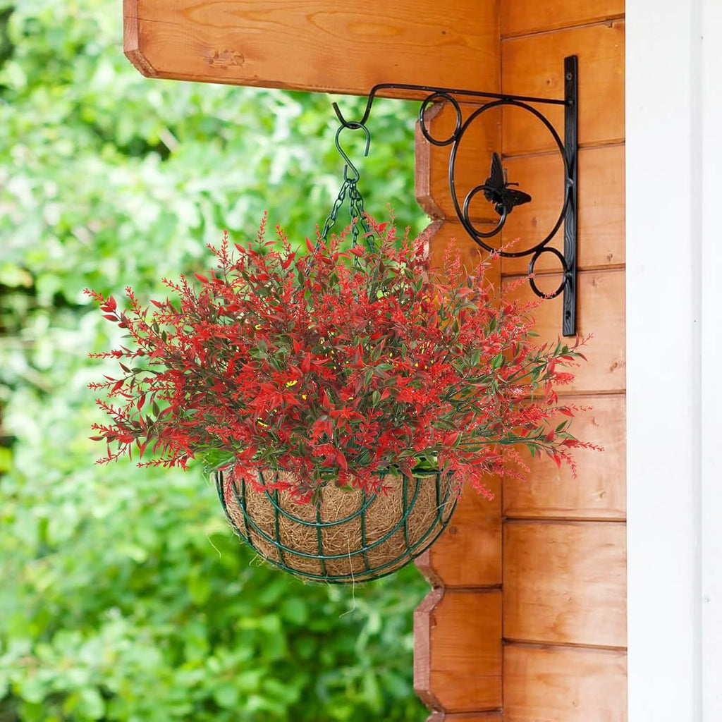 42 Pcs Fake Lavender Flowers Outdoor UV Resistant Faux Plastic Lavender Flowers No Fade Artificial Lavender Purple Plants for Outside Garden Porch Window Box Hanging Planter Decor (Red)