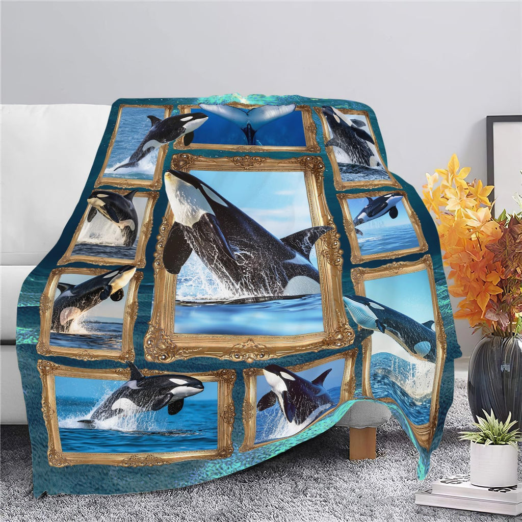 Orca Blanket Ocean Whale Throw Blanket Gifts for Girls Women Kids Boys Adults Men Super Soft Cozy Plush Fluffy Fuzzy Fleece Blanket Home Decor 40''X50''