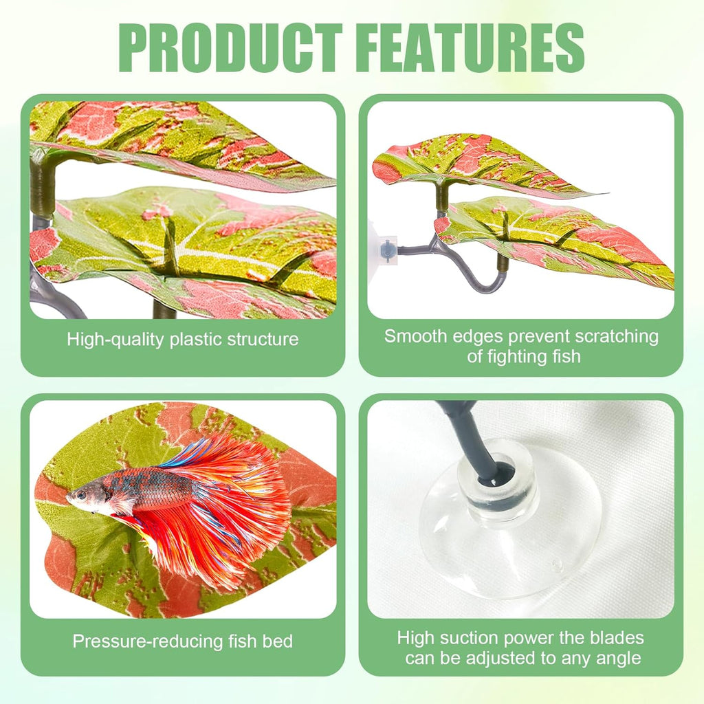 3Pcs Betta Leaf Hammock Betta Bed Fish Tank Accessories Soft Aquarium Decor Plastic Plants with Suction Cup,Simulating The Natural Habitat for Betta Spawning Grounds Breeding Resting Bed（Double Leaf）
