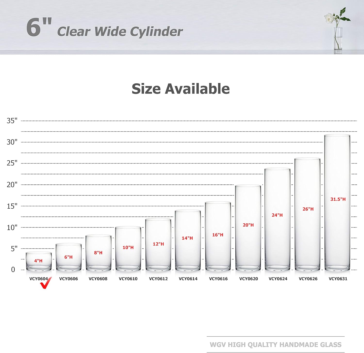 WGV Cylinder Vase, Width 6", Height 4", Clear Glass Container Terrarium Candle Holder for Wedding Centerpiece, Party Event, Home Office Decor, 1 Piece