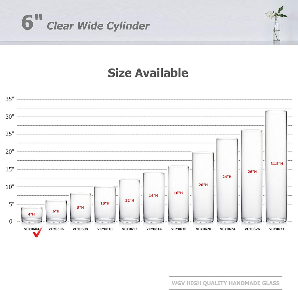 WGV Cylinder Vase Bulk, Width 6", Height 4", Clear Glass Container Terrarium Candle Holder for Wedding Centerpiece, Party Event, Home Office Decor, 12 Pieces