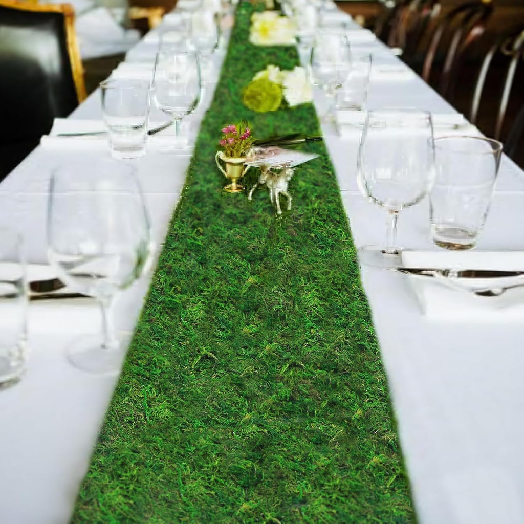FAICOIA 2 Pcs Moss Table Runner Dried Moss for Crafts Green Moss Roll for Fairy Gardens Wedding Woodland 12" x 71" Preserved Moss Mat for Table Decoration Moss Carpet for Moss Grass Wall 30x180cm