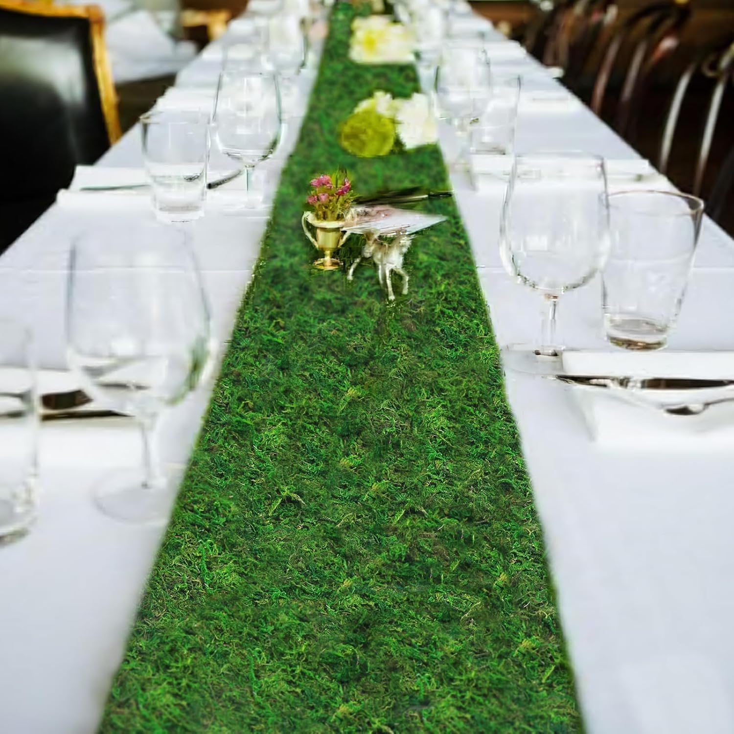 FAICOIA 2 Pcs Moss Table Runner Dried Moss for Crafts Green Moss Roll for Fairy Gardens Wedding Woodland 12" x 71" Preserved Moss Mat for Table Decoration Moss Carpet for Moss Grass Wall 30x180cm