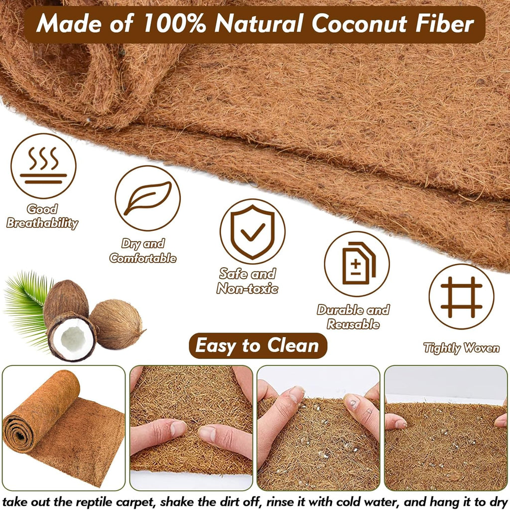 ZeeDix 3 Rolls Reptile Carpet, 18 x 24 inches Natural Coconut Fiber Liner Mat Flooring Accessories for Reptile Tank - Bearded Dragon Tortoise Lizard Turtle Snake Leopard Gecko Substrate Bedding