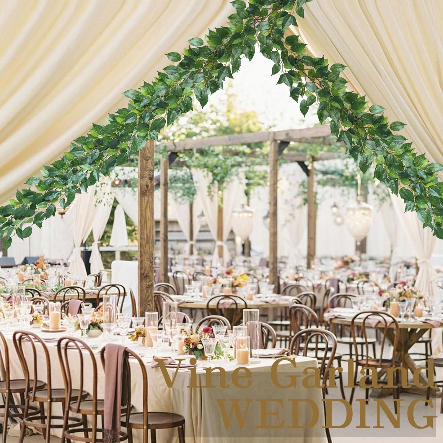 mizii 5 Packs 390" Artificial Vines Ficus Garland Fake Vine Silk Green Leaves Faux Plants Greenery Decoration for Bedroom Room Wall Party Table Centerpieces Wedding Arch Decor