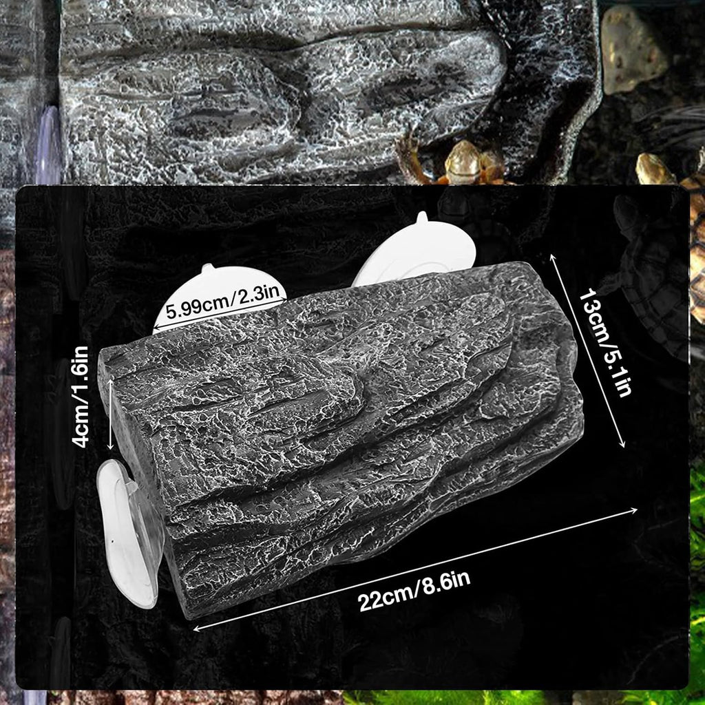 BigTron Turtle Floating Basking Platform - Artificial Bark Decor, Ideal for Aquariums, Terrace Fish Tanks, 3 pcs Suction Cups Included for Easy Installation Resting Terrace for Terrapins (Grey)