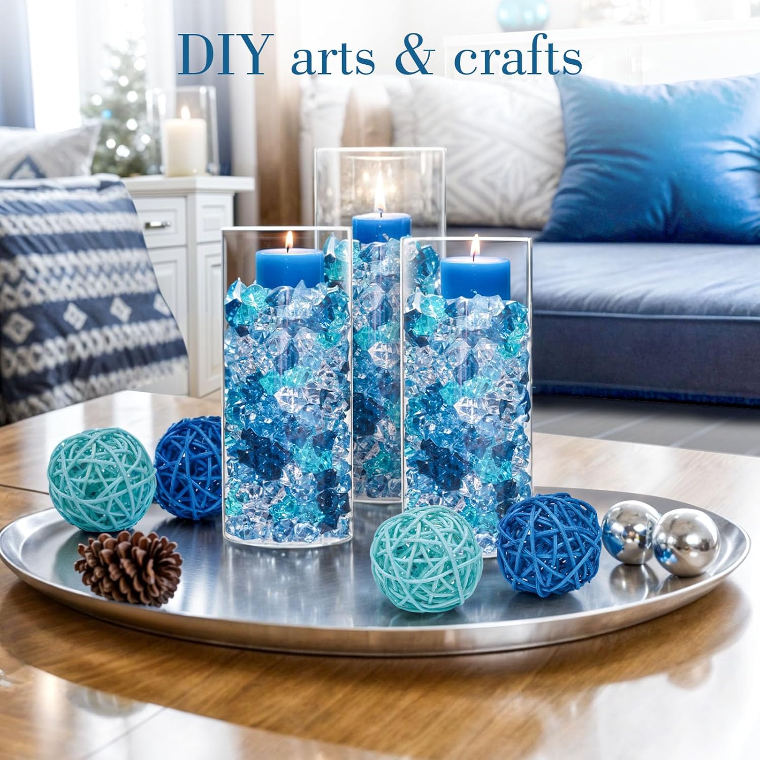 DomeStar 500PCS Fake Ice, Assorted Acrylic Glass Beads,Vase Fillers Fish Tank Decor Table Scatter Decoration