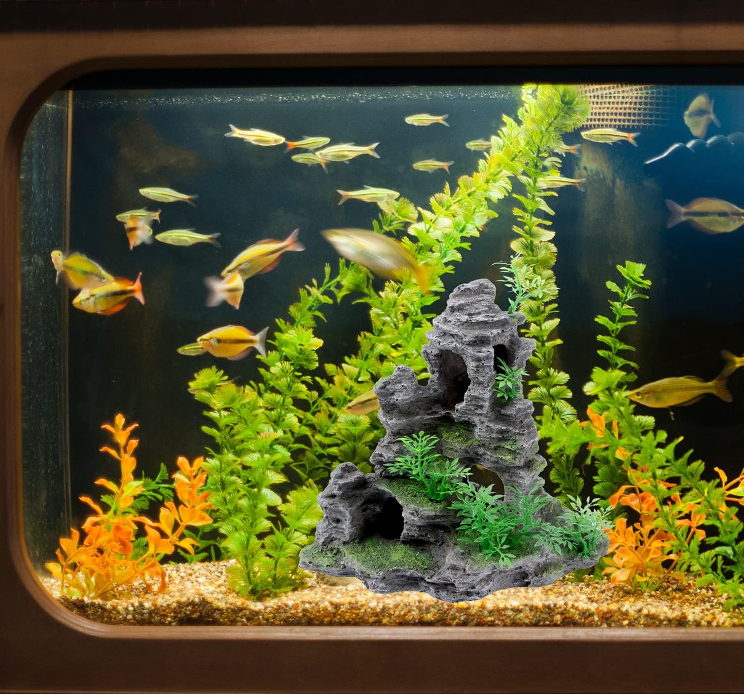 Saim Aquarium Mountain View Stone Ornament, Artificial Mountain Hill View Stone Rock Cave Aquarium Decorations Fish Tank Decor for Betta Cichlids Hideaway Cave, Hermit Crab Hideout - Large