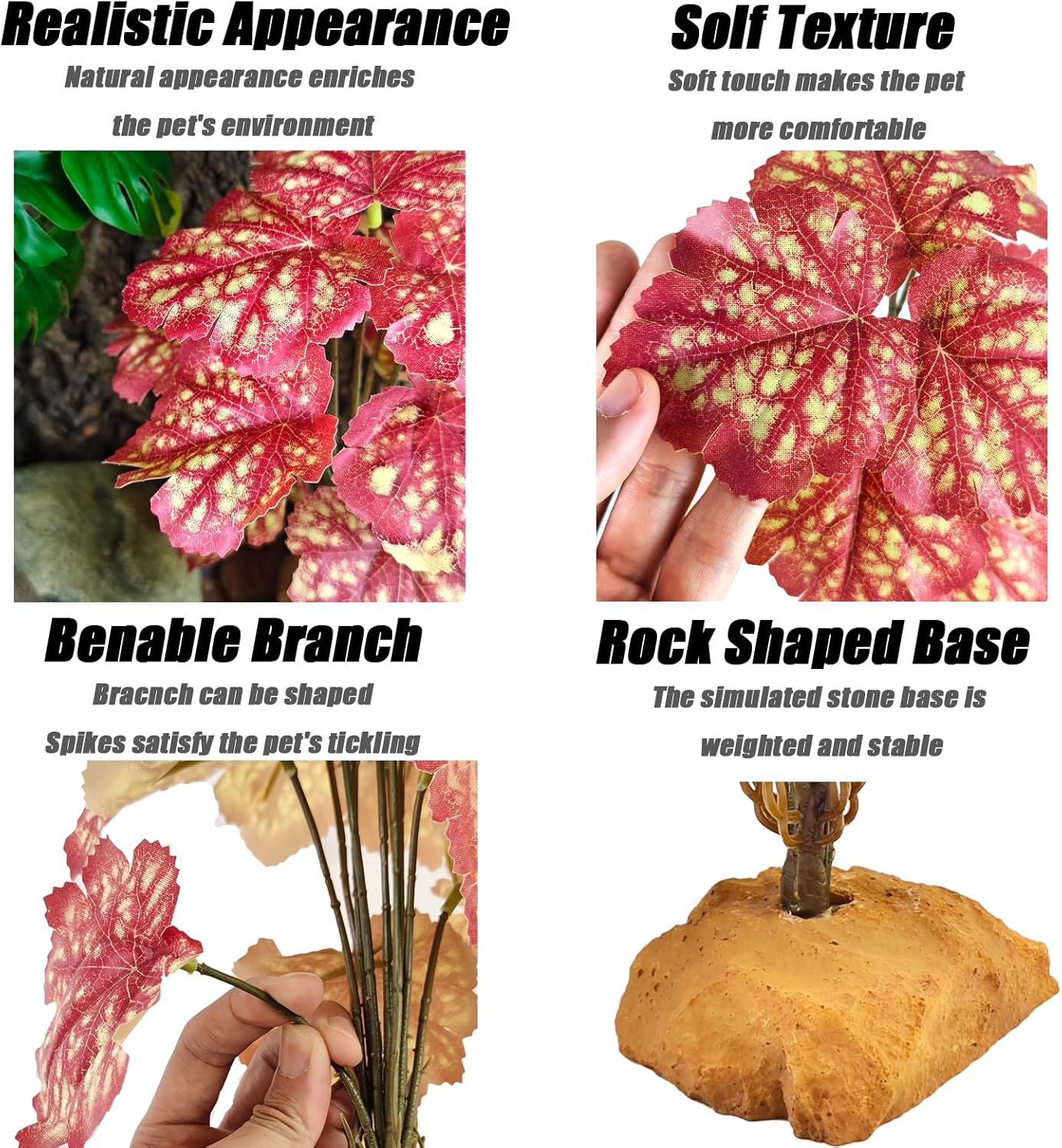 Woyrise Reptile Artificial Plants for Terrarium Decor, Amphibian Habitat Decorations Bearded Dragon Tank Accessories fit Crested Gecko Leopard Lizard Chameleon Snake Frog - Fake Pink Heuchera