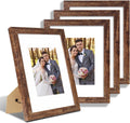 9x12 Picture Frame Set of 4, Made of Glass and Rustic Brown Wooden Frame - Display Picture 6x8 with Mat or 9 x 12 Without Mat, 9 by 12 Photo for Wall or Tabletop