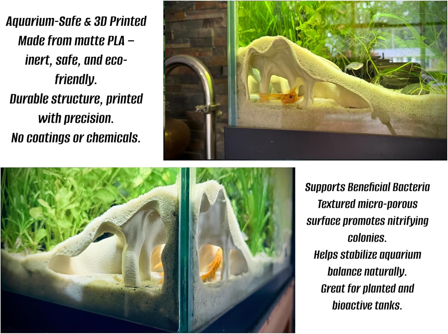 Aquarium & Terrarium Corner Cave – Faux Mangrove Root Hideout for Fish, Shrimp, Geckos, Snakes – Natural-Look Reptile Tank Decor in Textured Root Style (Charcoal, 7.5" x7.5''x4)