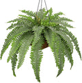 Fake Hanging Plants Large Boston Fern Artificial Plants Outdoor Realistic Fake Ferns with Palm Basket Silk Plants Ferns Hanging Plant Artificial Decor for Home Front Porch Window Garden - Dusty Green