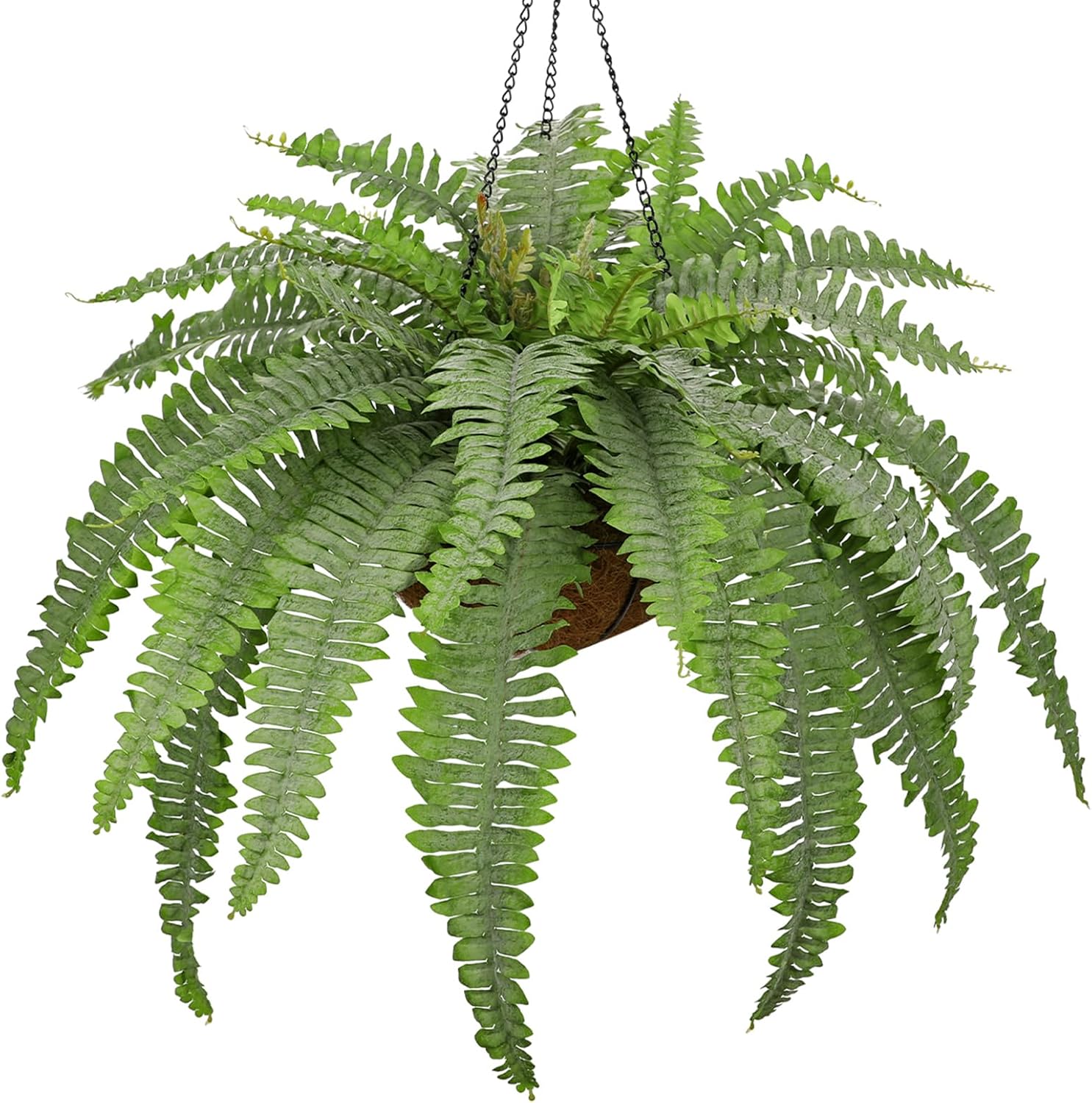 Fake Hanging Plants Large Boston Fern Artificial Plants Outdoor Realistic Fake Ferns with Palm Basket Silk Plants Ferns Hanging Plant Artificial Decor for Home Front Porch Window Garden - Dusty Green
