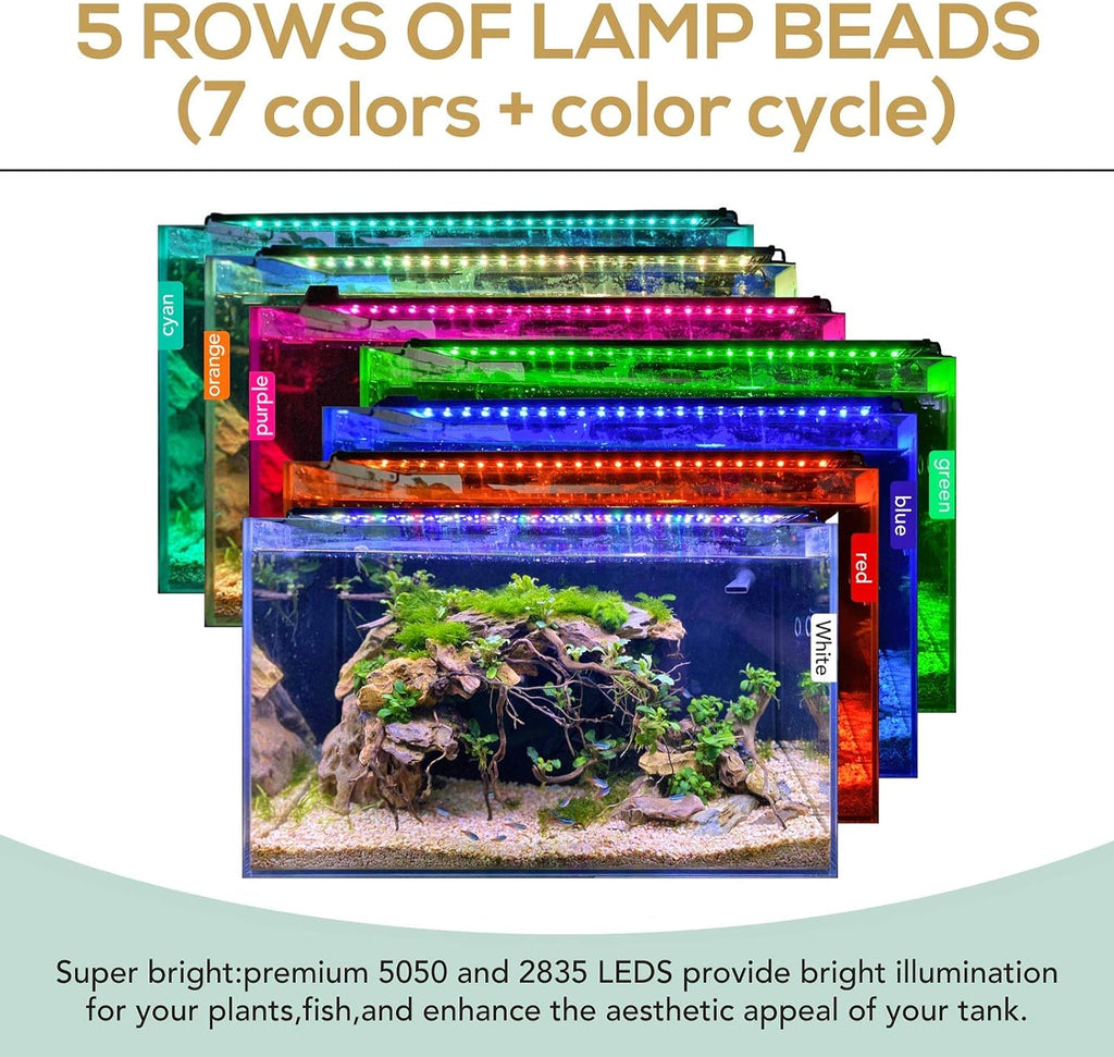 hygger 26W 24/7 Lighting Aquarium LED Light, Sunrise-Daylight-Moonlight Mode and DIY Mode, Adjustable Timer Adjustable Brightness Fish Tank Light with Extendable Bracket 7 Colors for Planted Tank