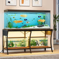 55-90 Gallon Fish Tank Stand with Power Outlets, 2-Tier Aquarium Stand with LED Light Strip & Open Storage Shelves, Heavy Duty Metal Table for Reptile Tank, 1150 LBS Capacity