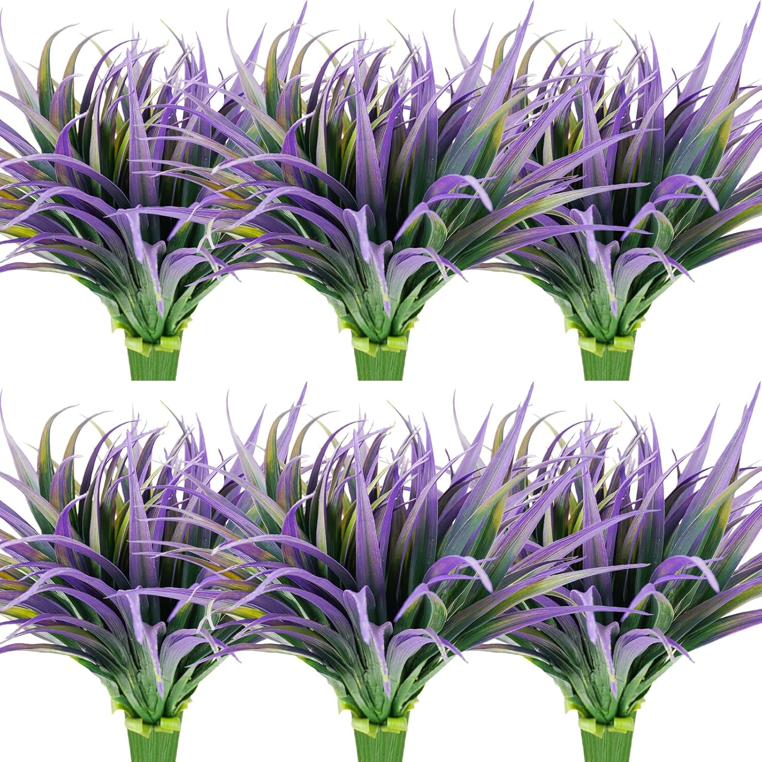 8Pcs Artificial Grass Plant Fake Outdoor Plastic Plants UV Resistant Faux Grasses Greenery Shrubs for Window Box Garden Patio Porch Home Decor Light Purple