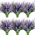 24Pcs Artificial Grass Plant Fake Outdoor Plastic Plants UV Resistant Faux Grasses Greenery Shrubs for Window Box Garden Patio Porch Home Decor Light Purple