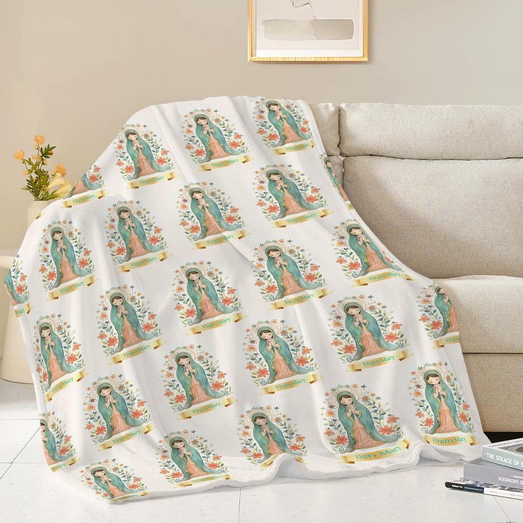 Cute Cartoon Virgin Mary Throw Blanket Gifts for Kids Girls Boys Adults Soft Cozy Plush Fluffy Fuzzy Fleece Blanket Decor 60''X80''