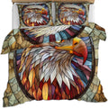 Eagle Duvet Cover Full Size, Colorful Enamel Glass Eagle Bedding Set 3 Piece Bedroom Decor Vintage Medieval Comforter Cover with Zipper Ties & 2 Pillowcases