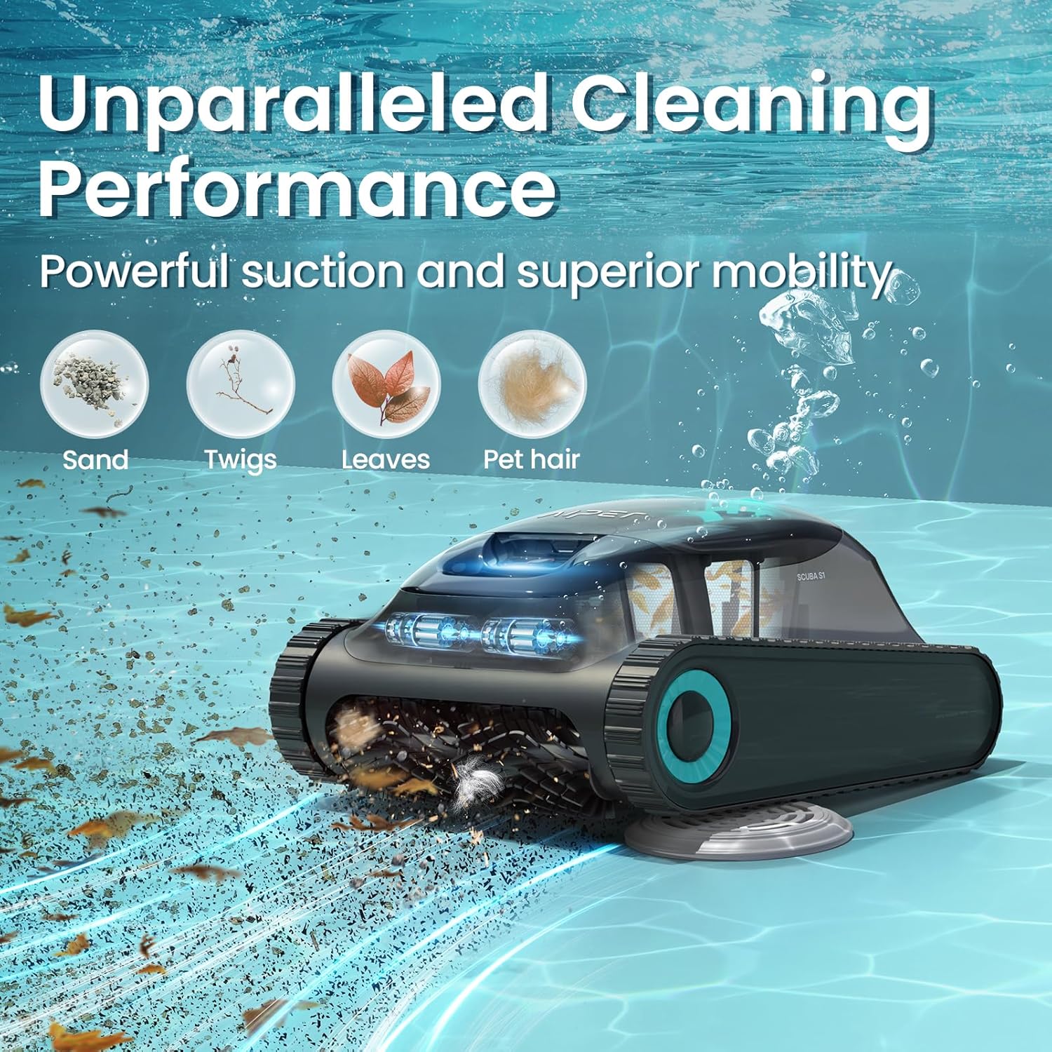 Aiper Scuba S1 Robotic Pool Cleaner, Wall & Waterline Cleaning, 150-Min Battery Life, Smart Navigation, Top Load Filter, Pool Vacuum for All Inground & Above Ground Pools