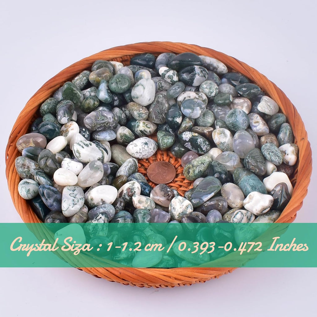 Polished Moss Agate Crystal Chips Set, 0.4", 128 Pcs - Handpicked Tumbled Stones and Crystals Bulk for Healing, Reiki, Meditation, Witchcraft and Home Decor