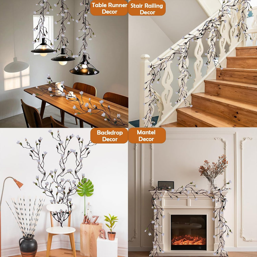 160cm/63inch Bendable Artificial Magnolia Flower Tree Branches Garland Orchid Door Hanging Floral Vines Wreath for Wedding Sign Arch Wall Backdrop Home Garden Mantel Decoration (White)