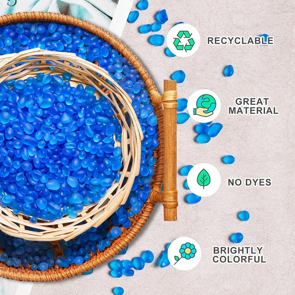 Sea Glass Stones for Crafts About 2.75LB (1180g/41.62oz) Blue Glass Pebbles Gemstones Bulk for Beaching Wedding DIY Decoration Aquarium Turtle Tank Vase Filler (Lake Blue)