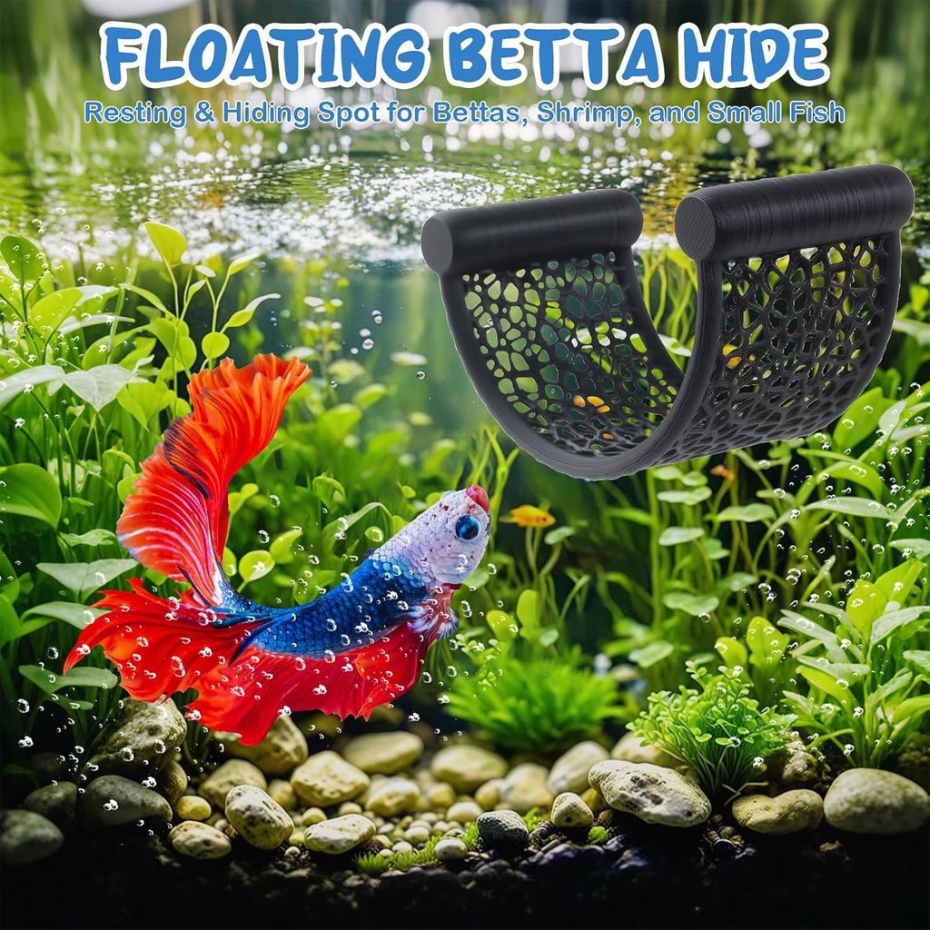 2 Pack Floating Betta Hammock Leaf Bed – Resting Platform for Betta Fish, Shrimp & Small Fish | Compact Aquarium Decor for Nano Tanks, Low Flow Aquariums & Aquascape Setup (Black)