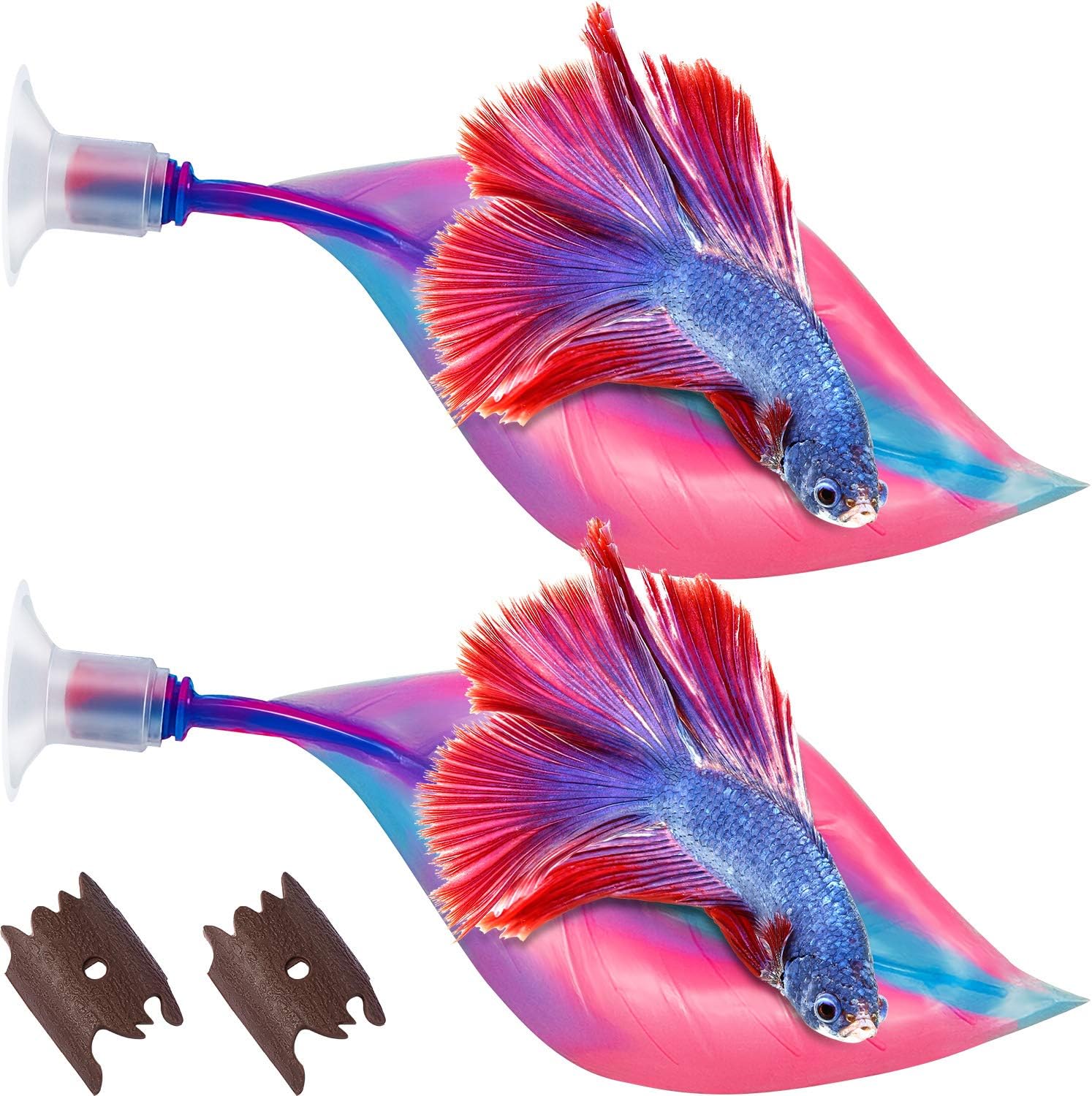 WILLBOND 2 Pieces Silicone Betta Fish Bed Leaf Hammock Betta Fish Tank Accessories, Practical Resting Spot, No Bpa, Comfortable and Safe