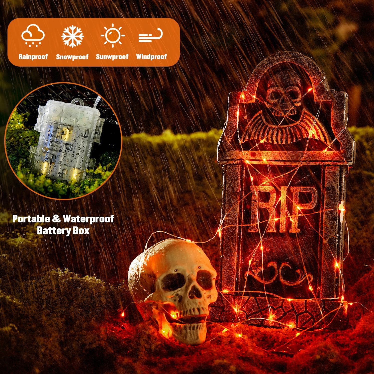 JMEXSUSS 2 Pack Halloween Fairy Lights Battery Operated, Total 400 LED 132ft Orange Twinkle Fairy Light with Remote, 8 Modes Orange String Lights for Halloween Tree Bedroom Wreath Decoration
