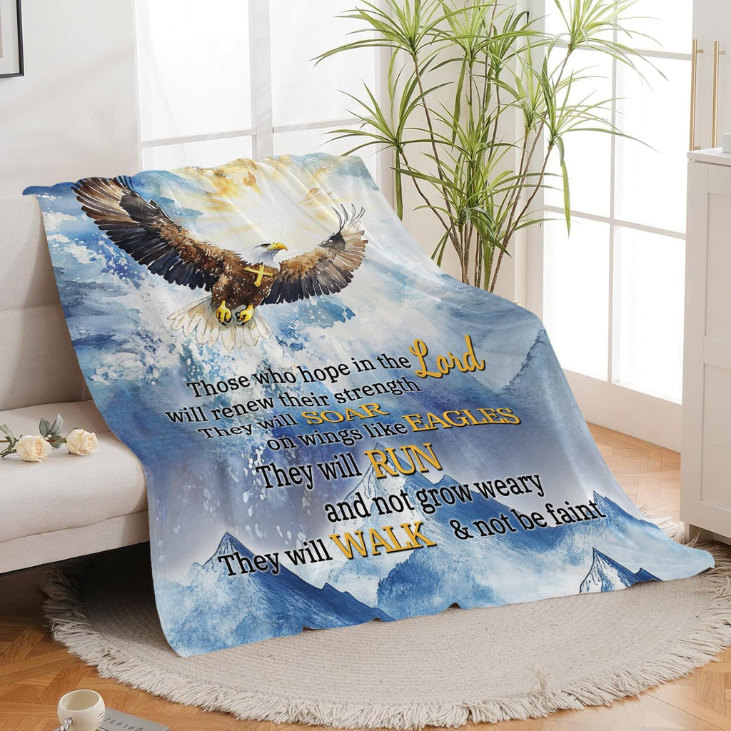Bald Eagle Blanket Christian Faith Religious Bible Verse Inspirational Scripture Throw Catholic Spiritual Gifts for Adults Women Men Kids Girls Boys Plush Fuzzy Fleece Blanket Decor 50''X60''