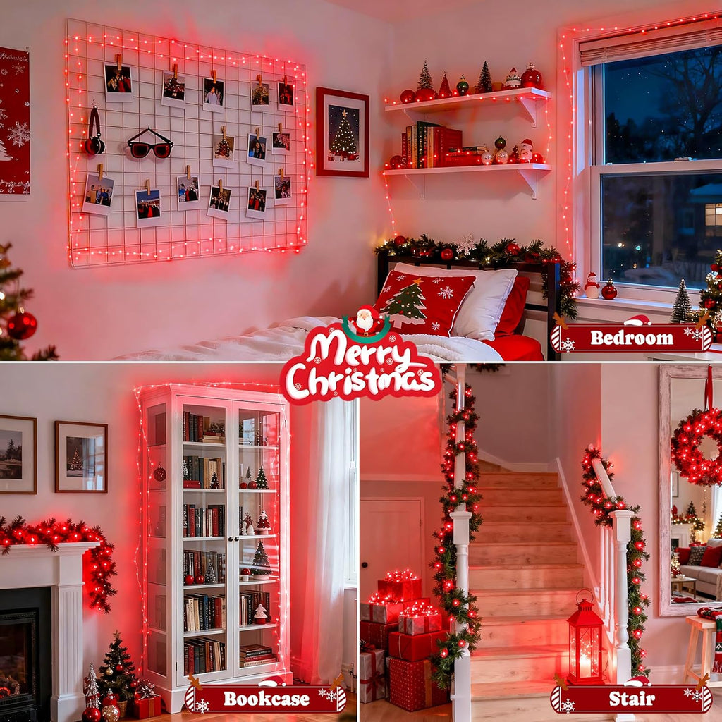 JMEXSUSS 2 Pack Red Fairy Lights Battery Operated, Total 400 LED 132ft Christmas Lights with Remote, 8 Modes Twinkle String Lights for Bedroom Wreath Tree Valentine Halloween Xmas Decorations