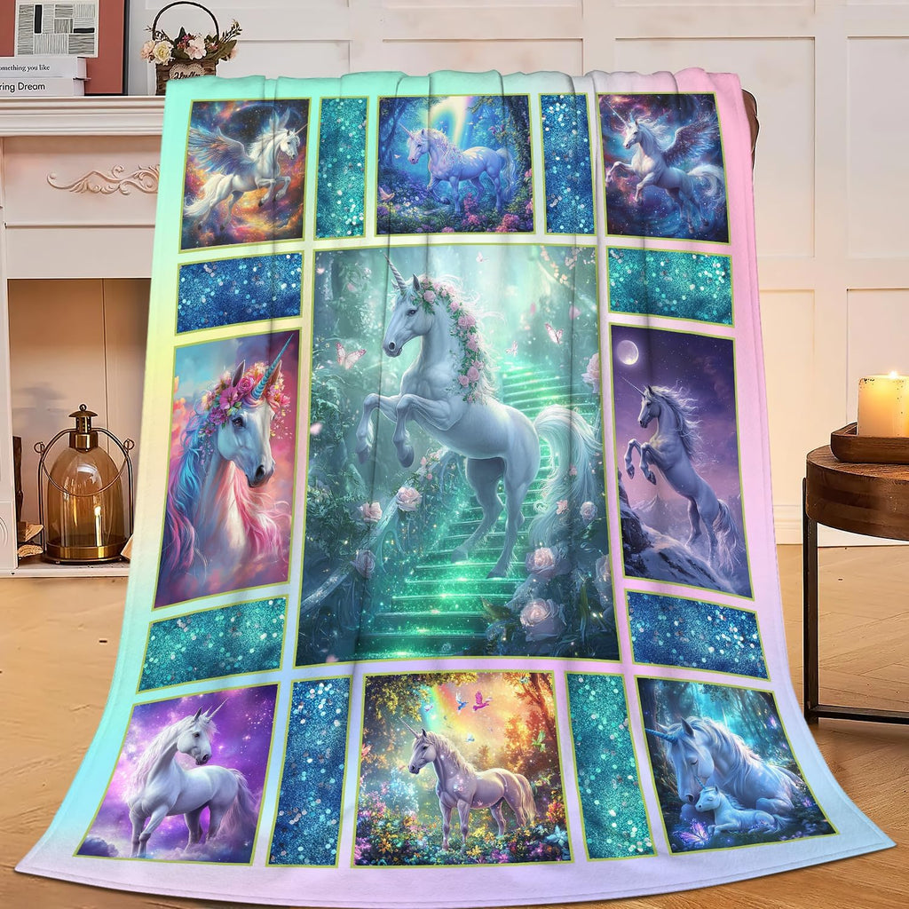 Unicorn Blanket Unicorn Throw Blanket Flannel Stuff Merch Cozy Decor Fleece Plush Fuzzy Warm Soft Lightweight Bedding Gifts for Lover Girls Women Men Boy Couch Sofa 50"X40"