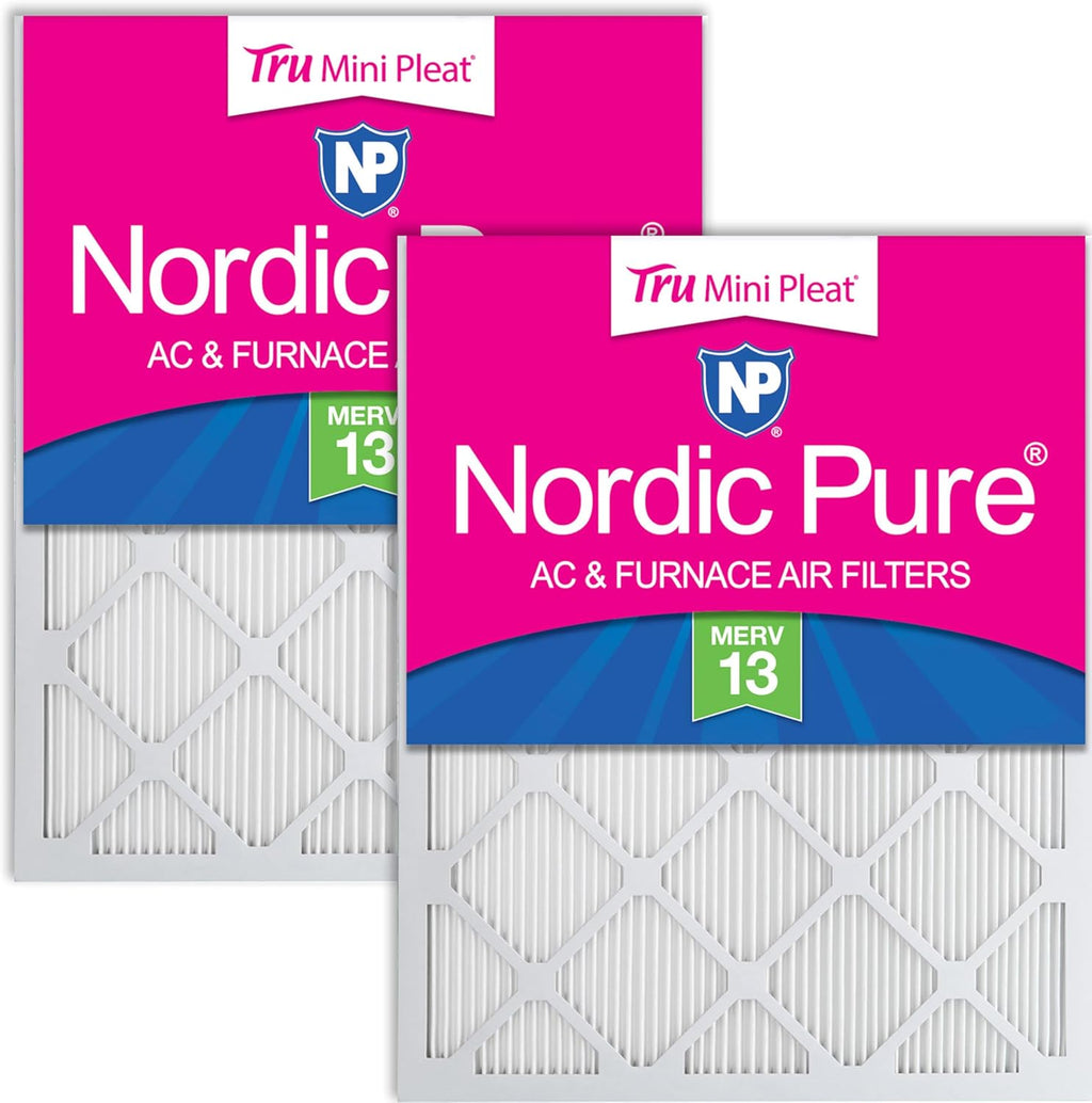 Nordic Pure 20x25x1 (Actual Size: 19 1/2 x 24 1/2 x 3/4) Tru Mini Pleat MERV 13 AC Furnace Air Filters – 2.5X More Media for Longer-Lasting, High-Efficiency Filtration - 2 Pack