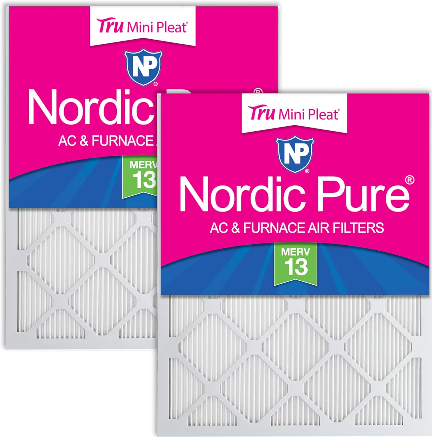Nordic Pure 20x25x1 (Actual Size: 19 1/2 x 24 1/2 x 3/4) Tru Mini Pleat MERV 13 AC Furnace Air Filters – 2.5X More Media for Longer-Lasting, High-Efficiency Filtration - 2 Pack