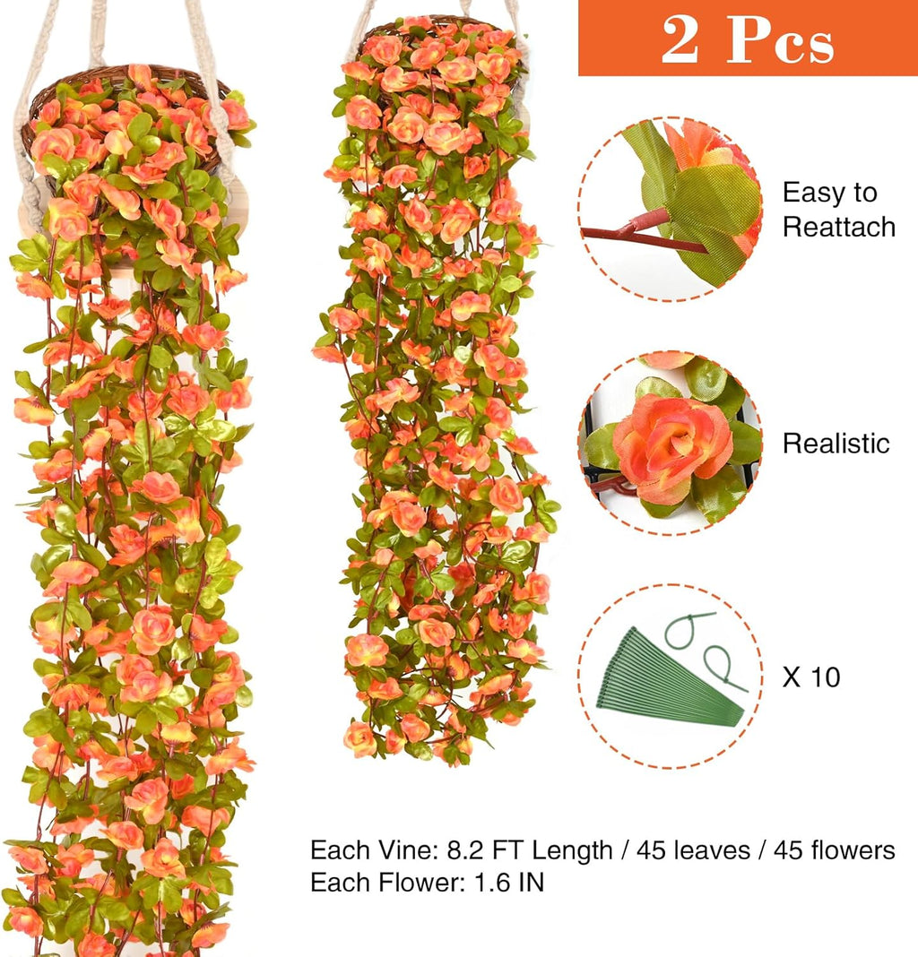 BLEUM CADE 2Pcs 16.4Ft Flowers Garland Artificial Rose Vines for Bedroom, Cute Fake Hanging Flower Vines Floral Garland Decorations for Wedding Party Wall Room Decor Aesthetic