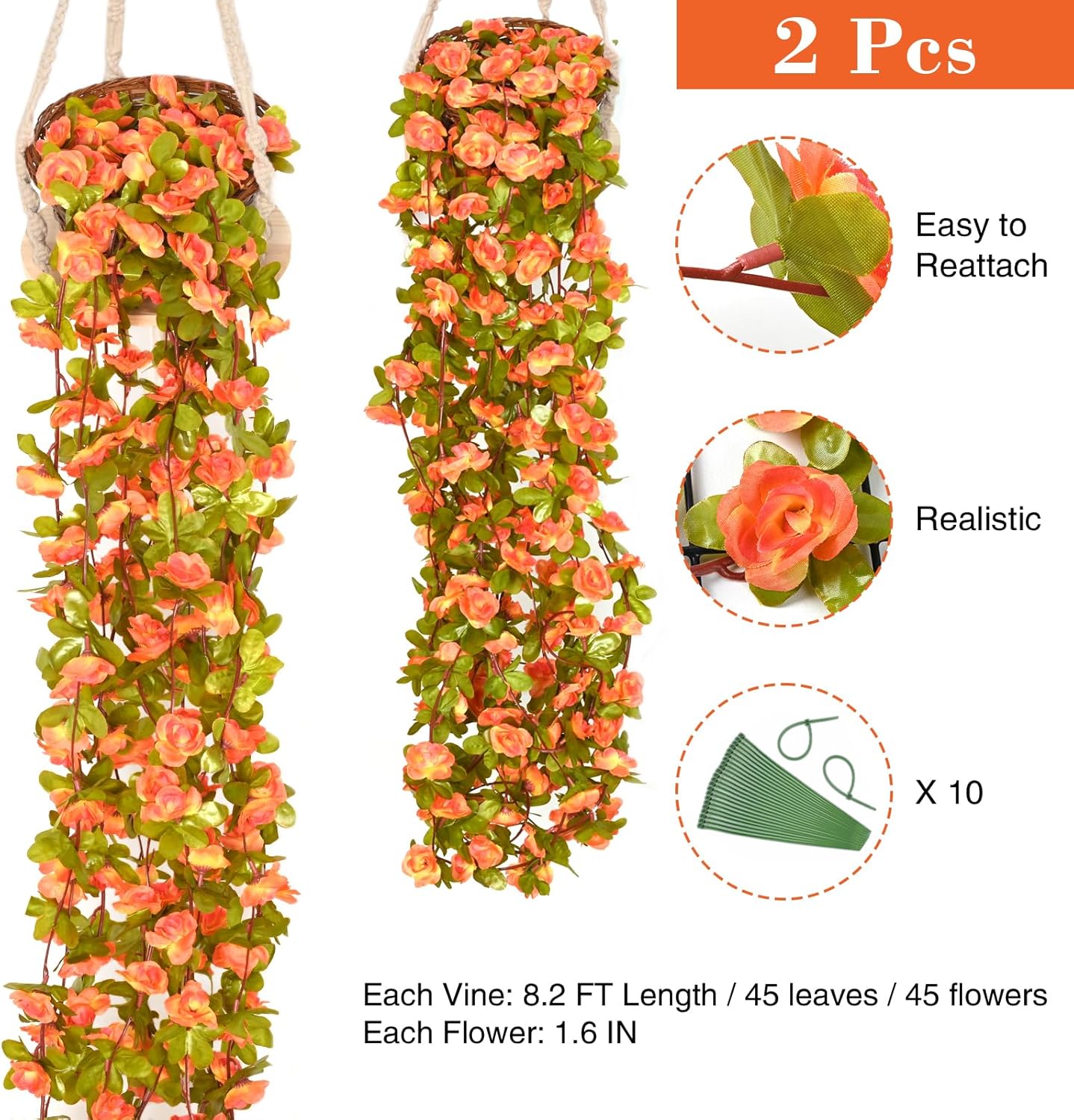 BLEUM CADE 2Pcs 16.4Ft Flowers Garland Artificial Rose Vines for Bedroom, Cute Fake Hanging Flower Vines Floral Garland Decorations for Wedding Party Wall Room Decor Aesthetic