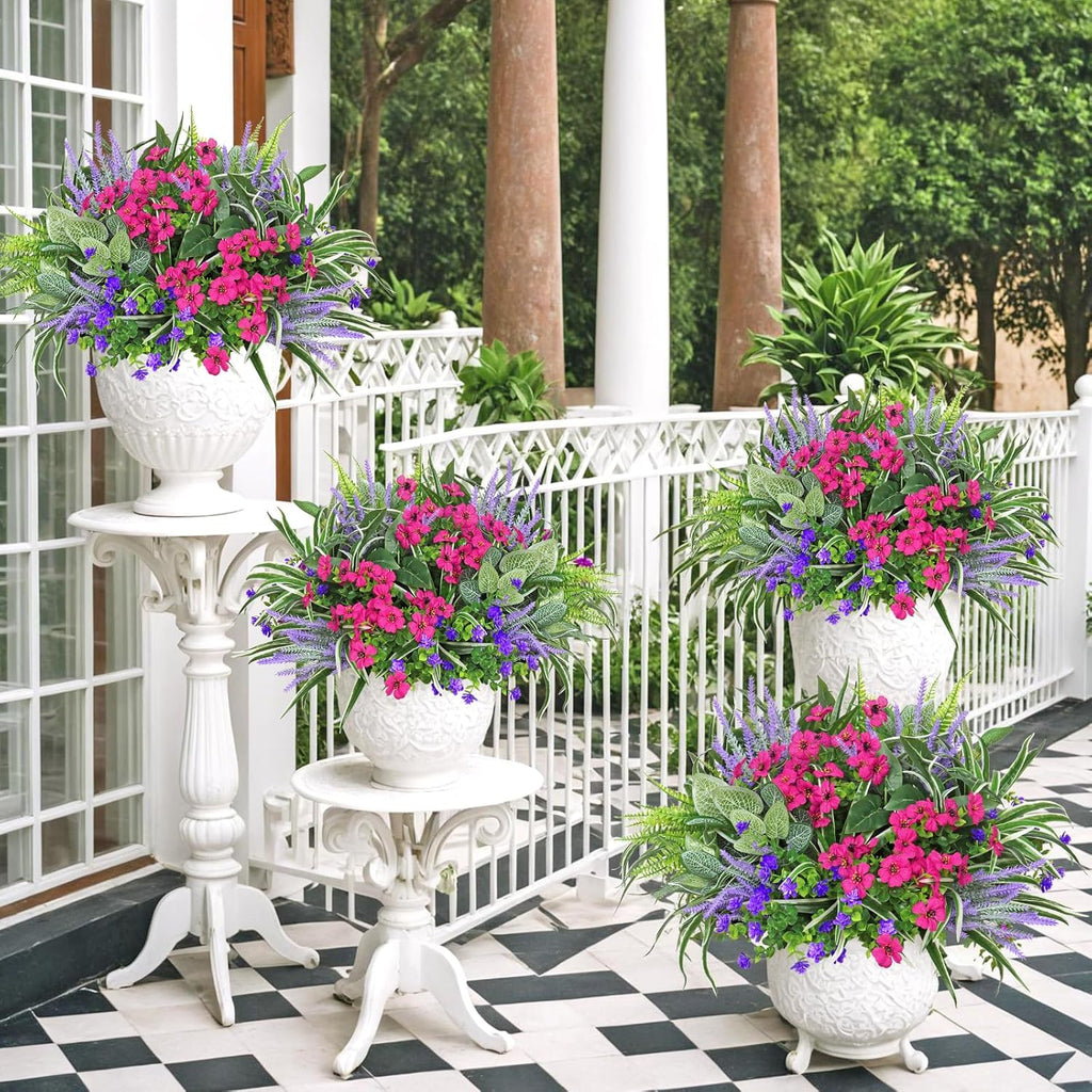 DEMIUKO 20 Bundles Artificial Plants Outdoor Fake Flowers UV Resistant Faux Greenery Stems Fake Ferns Shrubs Plastic Plants for Garden Patio Porch Yard Window Box Home Decor (Lavender Flower, 20PCS)