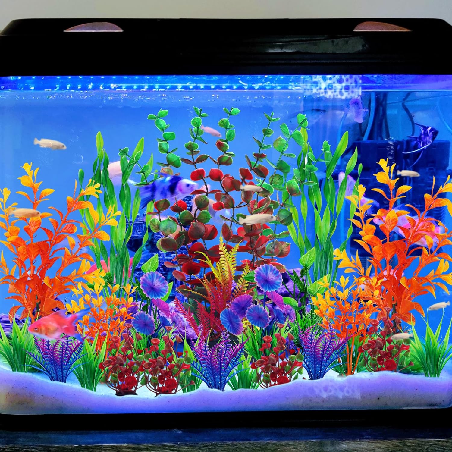Fish Tank Decorations Plastic Plants Large, Aquarium Artificial Plants Decor Colorful Ornament Safe for All Fish - 20pcs