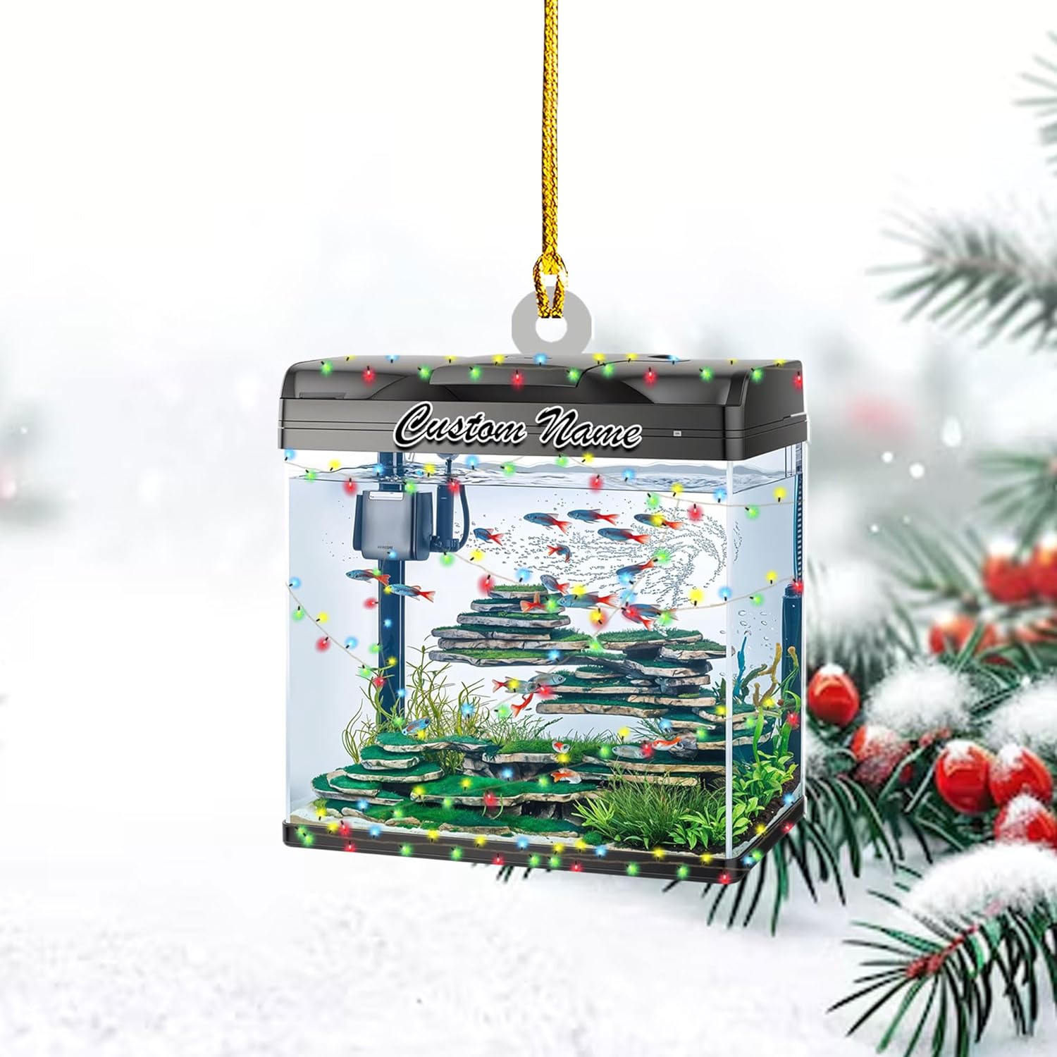 Personalized Aquarium Christmas Ornament, Fish Christmas Ornament, Gift for Fish Lover, Custom Aquarium Christmas Tree Keepsake, Kids First Gift Ideas, Pet Kids Ornament (AFT9)