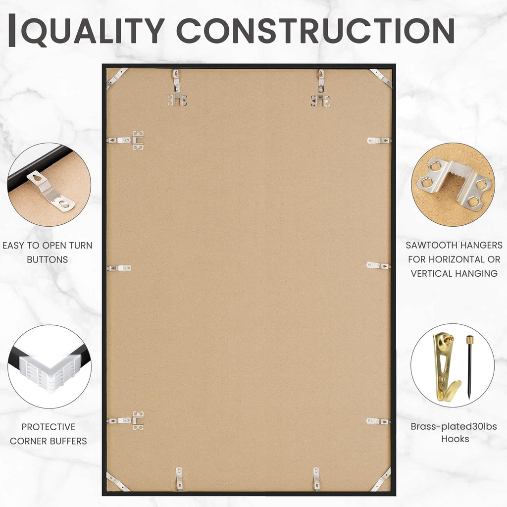 Heimlove 27x40 Matel Picture Frames, Large 27x40 Poster Frames for Wall, Versatile Wall Display Frames with Mat for 24x36 Photos for Home, Room, Office, Attached Hanging Hardware - 1Pack, Black