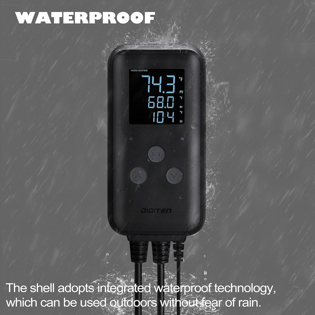 Reptile thermostat, Greenhouse Temperature Controller, Digital Waterproof Thermostat for Home Brewing Fermentation Breeding Incubation Greenhouse Terrarium, Heating & Cooling Outlet 110V 15A 1650W