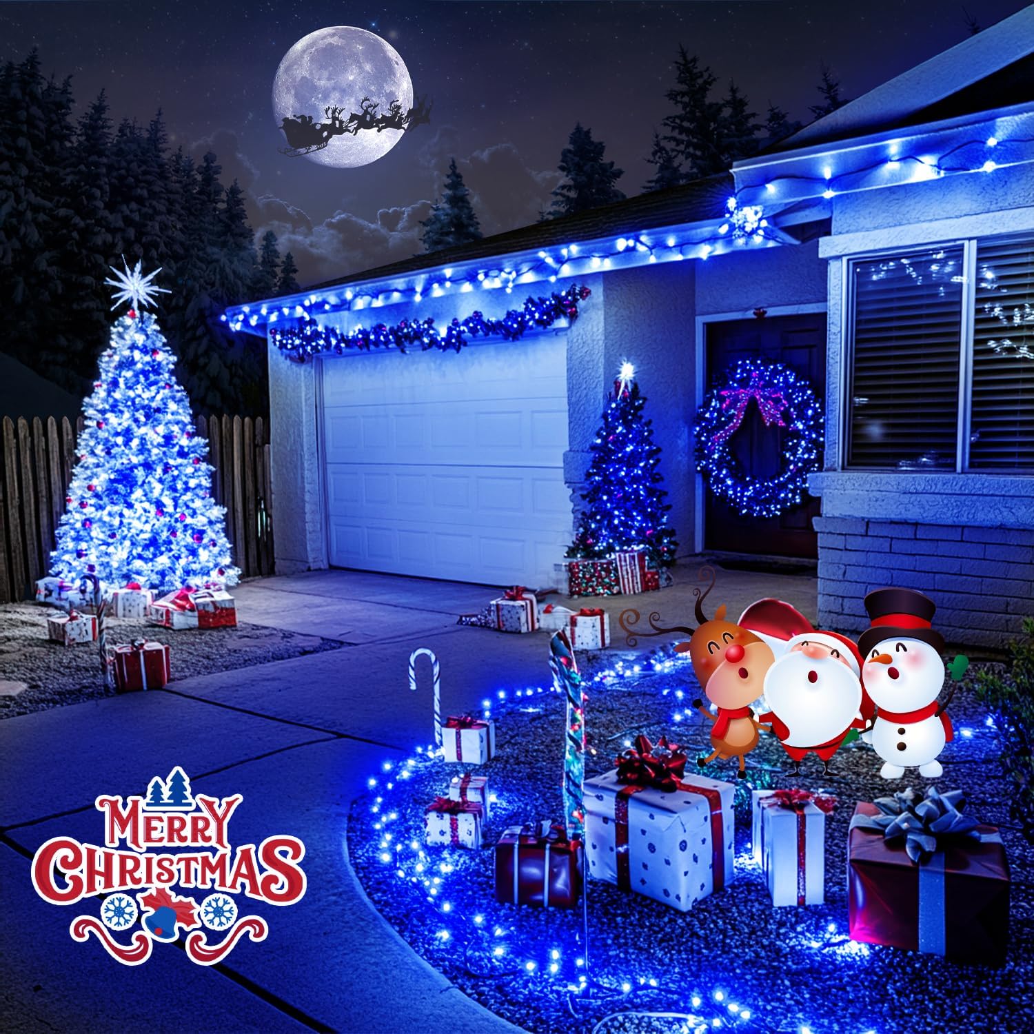 JMEXSUSS 200 LED Blue Christmas Lights Outdoor, Expandable 66ft Christmas String Lights Green Wire, 8 Modes Twinkle Xmas Tree Light Plug in for Party Indoor Ceiling Beroom Patio Fence Yard Decor