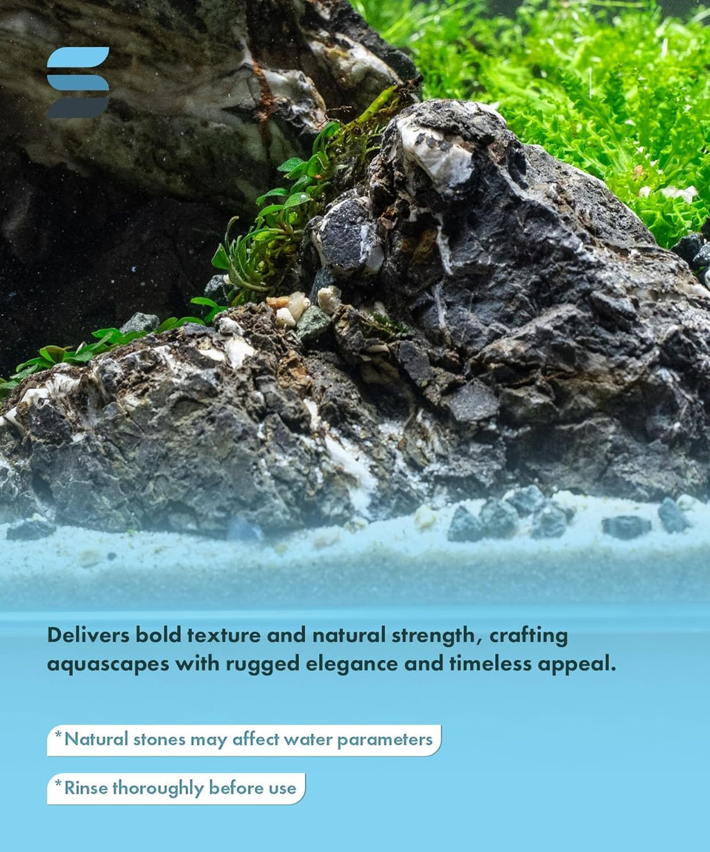 SubstrateSource Natural Aquarium Stones - Neutral Gray with Cream & Brown Accents, Weathered Layered Aquascaping Rocks for Canyon Builds, Betta Fish Tank, Cichlids & Reptile Enclosure - Rhino, 10 LB