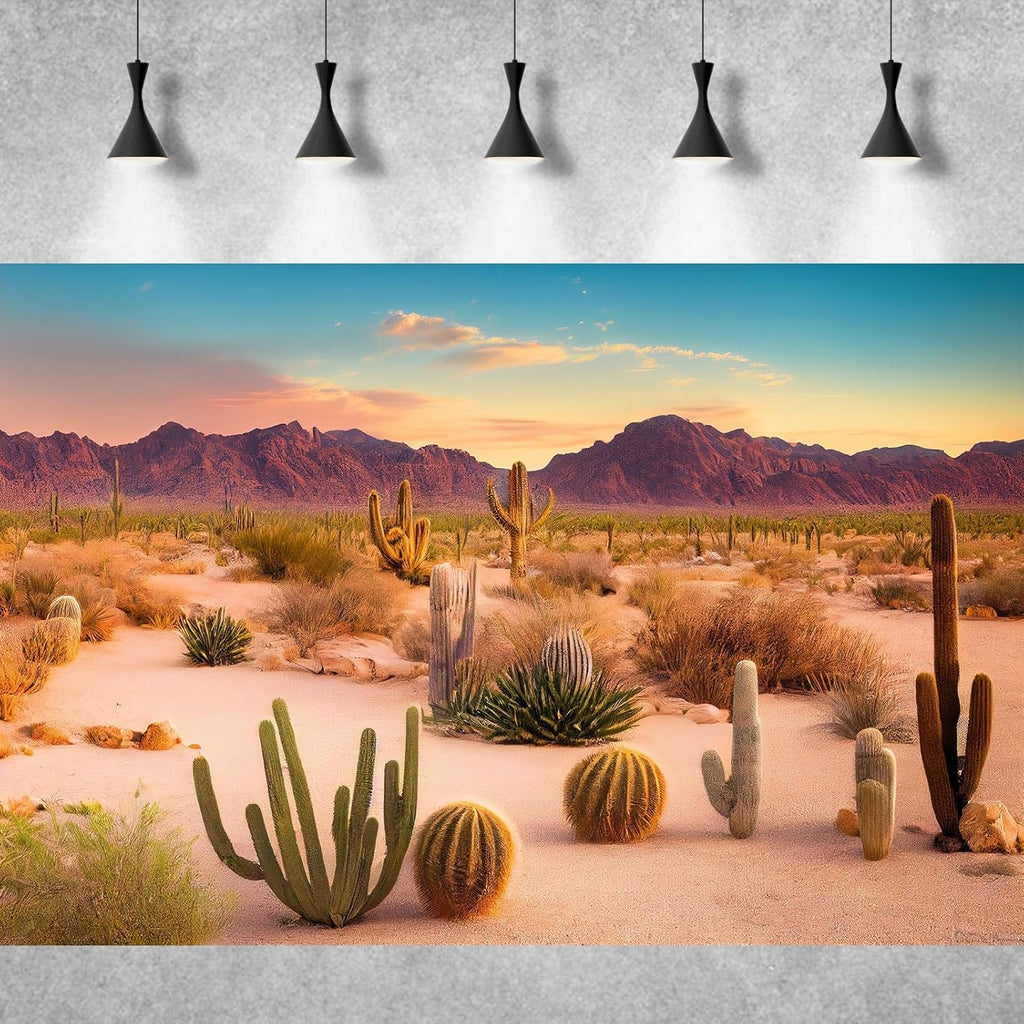 Desert Reptile Habitat Background Arid Landscape of Hot Sahara Desert Terrarium Background Desert Cacti and Sand with Dunes Aquarium Background Natural Hot Desert Fish Tank Background Vinyl 48x18in
