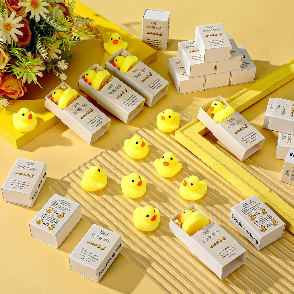 Wettarn 24 Sets Appreciation Gifts Duck Stress Balls with Support Gift Boxes Positive Party Favors for Employee Coworker Friend Office Stress Relief Toys Desk Decor