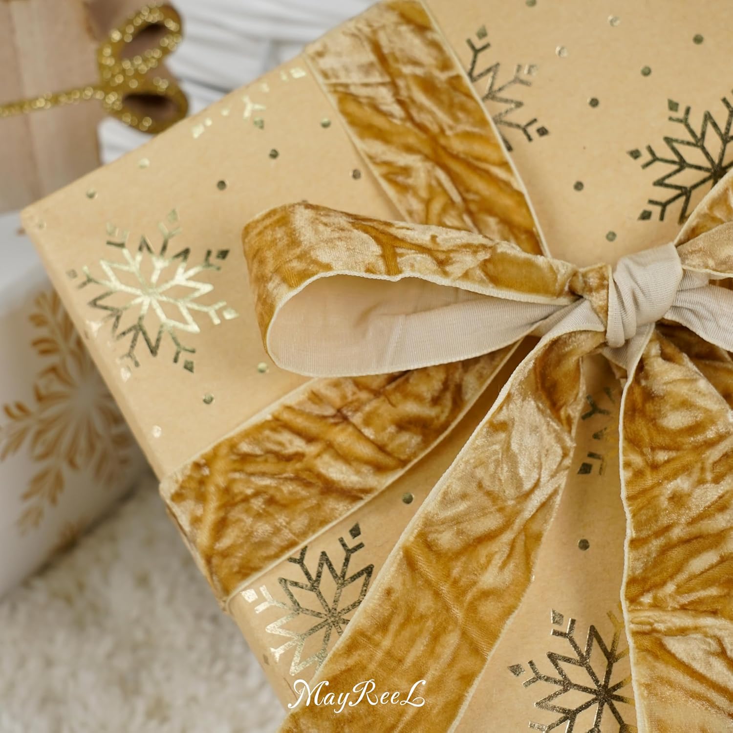 MAYREEL 1 Inch Khaki Crushed Velvet Ribbon Beige Vintage for Flower Bouquets Wedding Invitations Crafts Gift Wrapping Party Favor Boxes 10 Yards