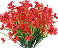 12 Bundles Artificial Flowers Outdoor UV Resistant Fake Flowers No Fade Faux Plants Garden Porch Window Box Decorating (Deep Red)